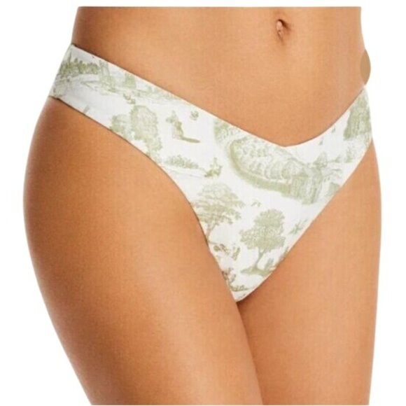 NEW WeWoreWhat Delilah Vintage Toile‎ Print Scoop Bikini Swim Bottom in Sage, L - Picture 2 of 13